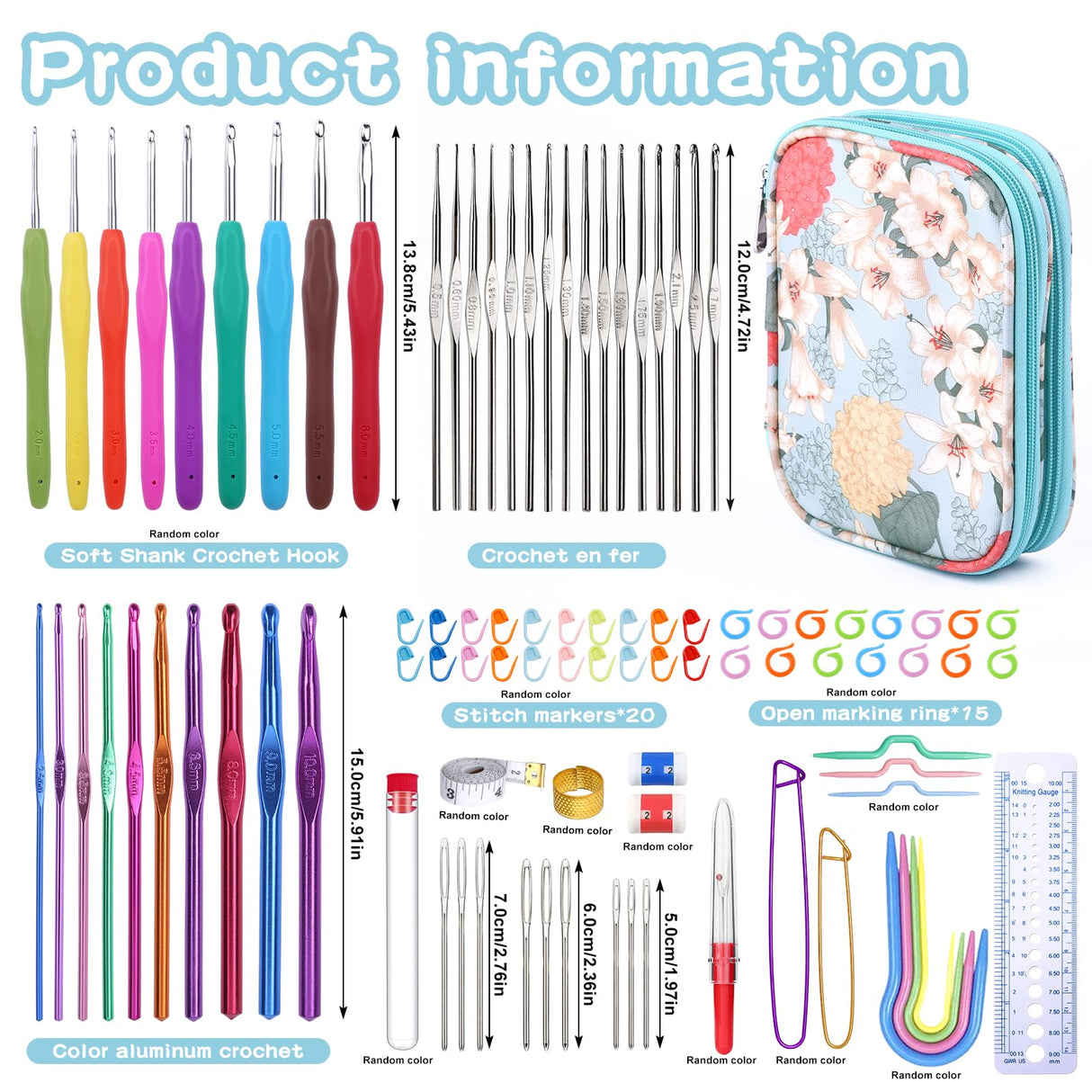 96 Pack Crochet Hooks Set, Ergonomic Knitting Needle Weave Yarn Kits with Storage Case and Crochet Needle Accessories, Crochet Needles Kit for Beginners and Experienced Crochet Hook Mayboos