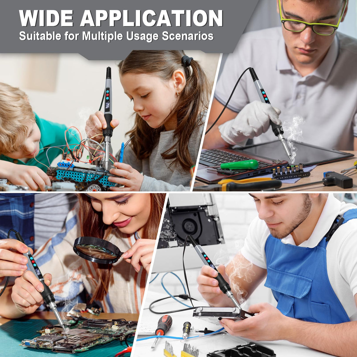 Soldering Iron Kit, 100W Soldering Gun with LED Digital Display, Adjustable Temperature 356-932â Solder Kit for Electronics,Gray Crtsweker