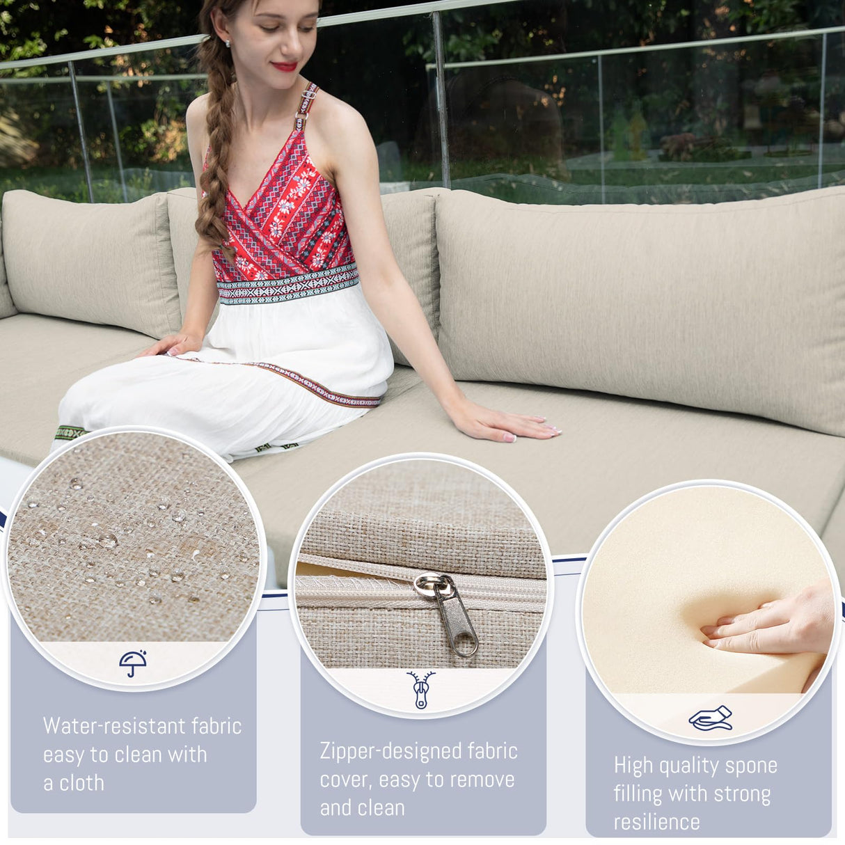 BULEXYARD 11 Piece Modern Aluminum Outdoor Patio Furniture Set with Lounger & Fire Pit Table, Extra Large All-Weather Modular Sectional Couch, 29" Wide Deep Seating Conversation Sofa for Garden, Beige BULEXYARD