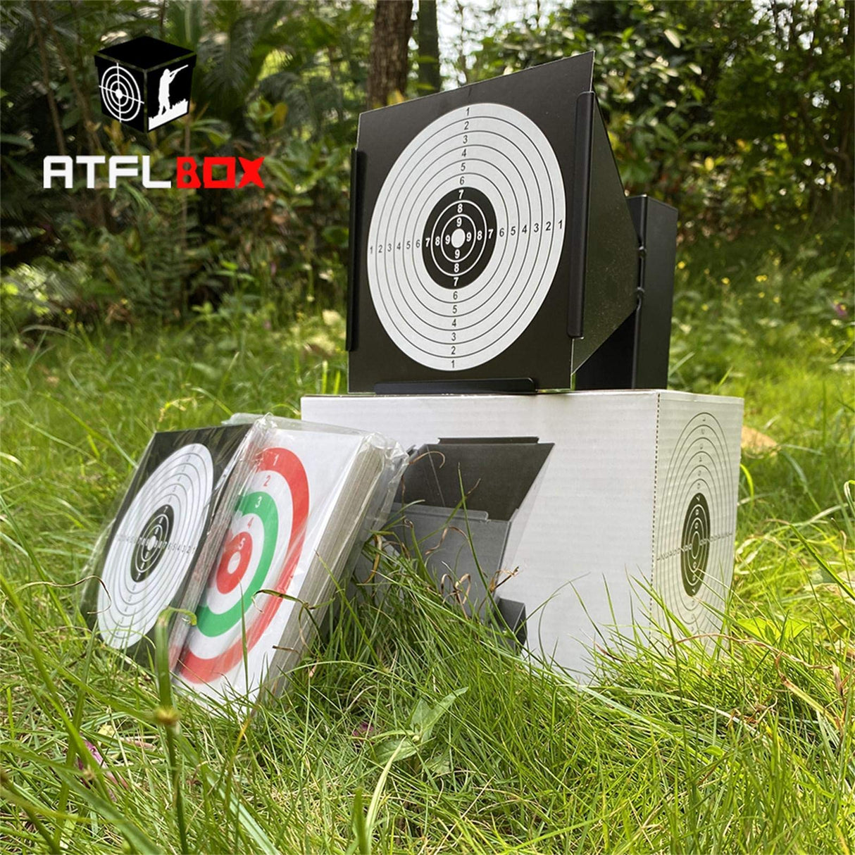 Atflbox BB Gun Trap with 50pcs Paper Target Bullet Catcher Shooting Target for Airsoft, Pellet, Rifle Atflbox