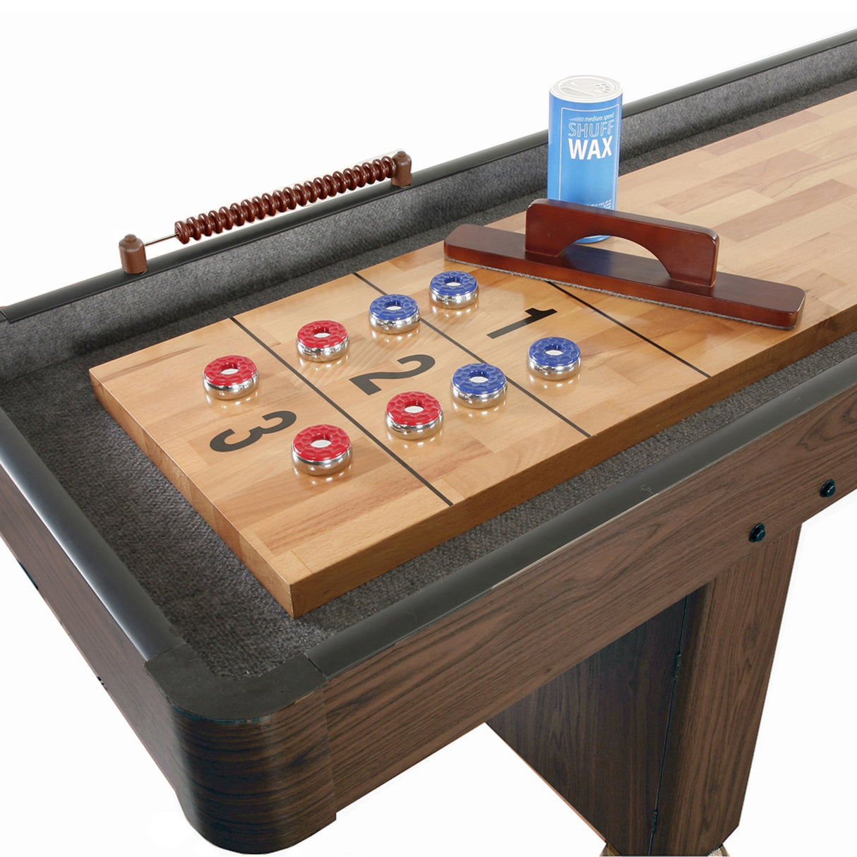 Hathaway Challenger 12-Ft Shuffleboard Table w Walnut Finish, Hardwood Playfield, Storage Cabinets Hathaway