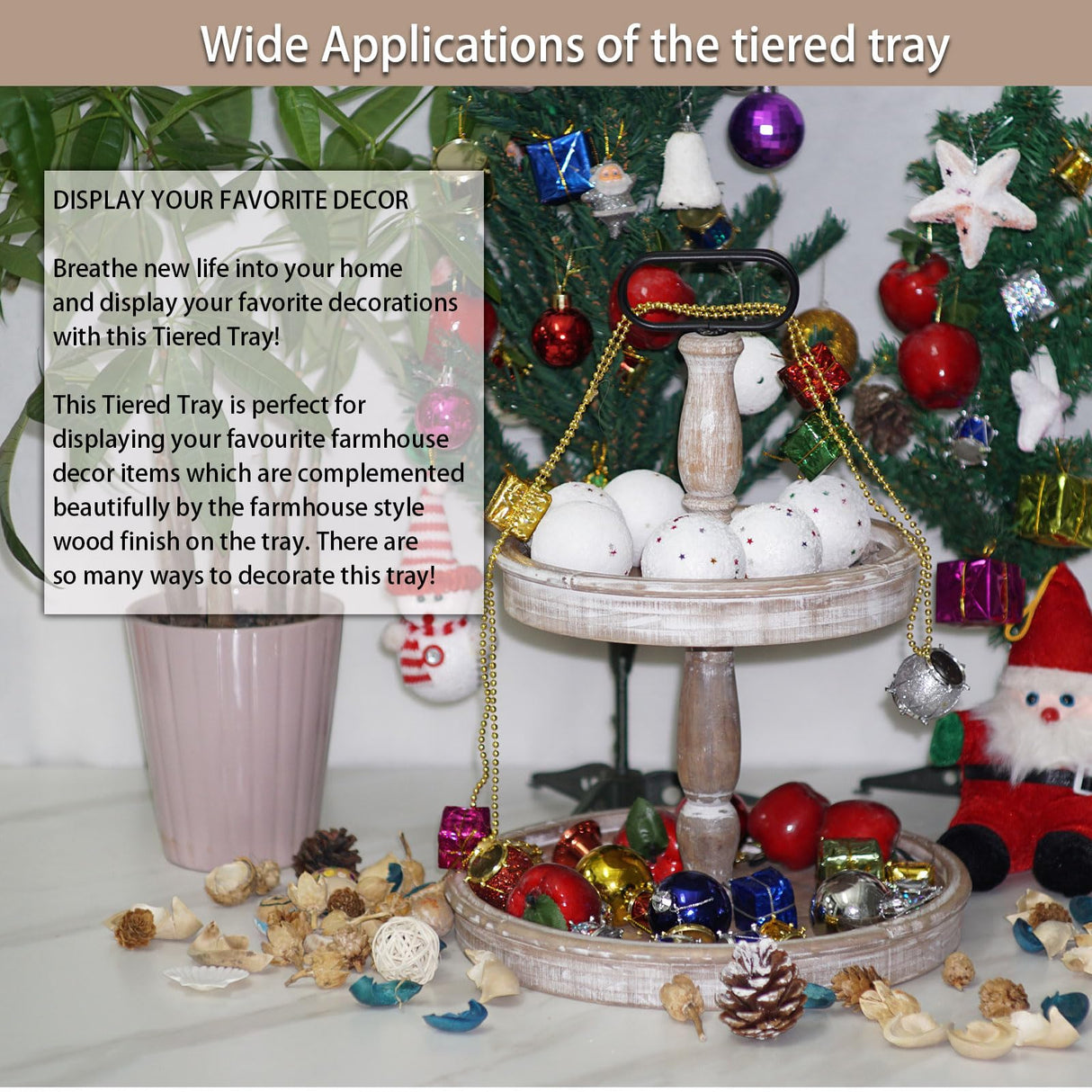 Krismax Decorative Trays - Two Tiered Tray Stand Rustic Tiered Tray Decor Farmhouse 2 Tiered Tray Serving Tray Seasonal & Holiday Decoration Wooden Tray for Coffee Table Farmhouse Display Stand Tray Krismax