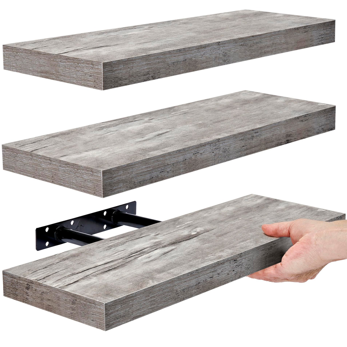 Sorbus Floating Shelves for Wall, Bathroom Shelves Wall Mounted for Kitchen, Bedroom, Bathroom Storage Over Toilet, 16 Inch Hanging Book Shelf for Wall Home Decor Living Room, 3 Pack Grey Sorbus