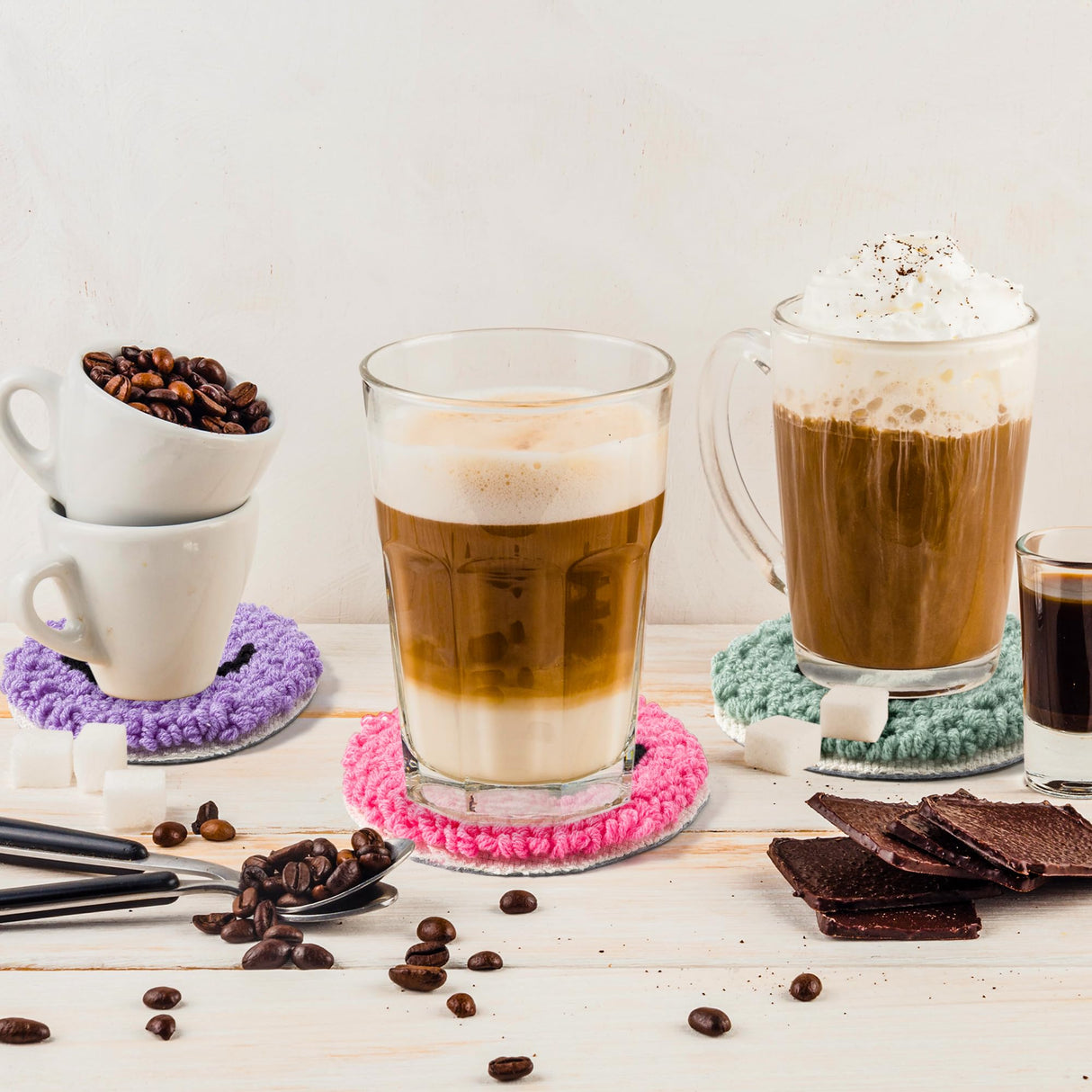 FoszaSzept Smile Punch Needle Coaster Kit, 22Pcs Embroidery Needle Coasters Crafts for Beginners, Easy DIY Mug Tufted Making Set with 6 Patterns Hoop Self Adhesive Felt Cloth Threading Device Gifts FoszaSzept