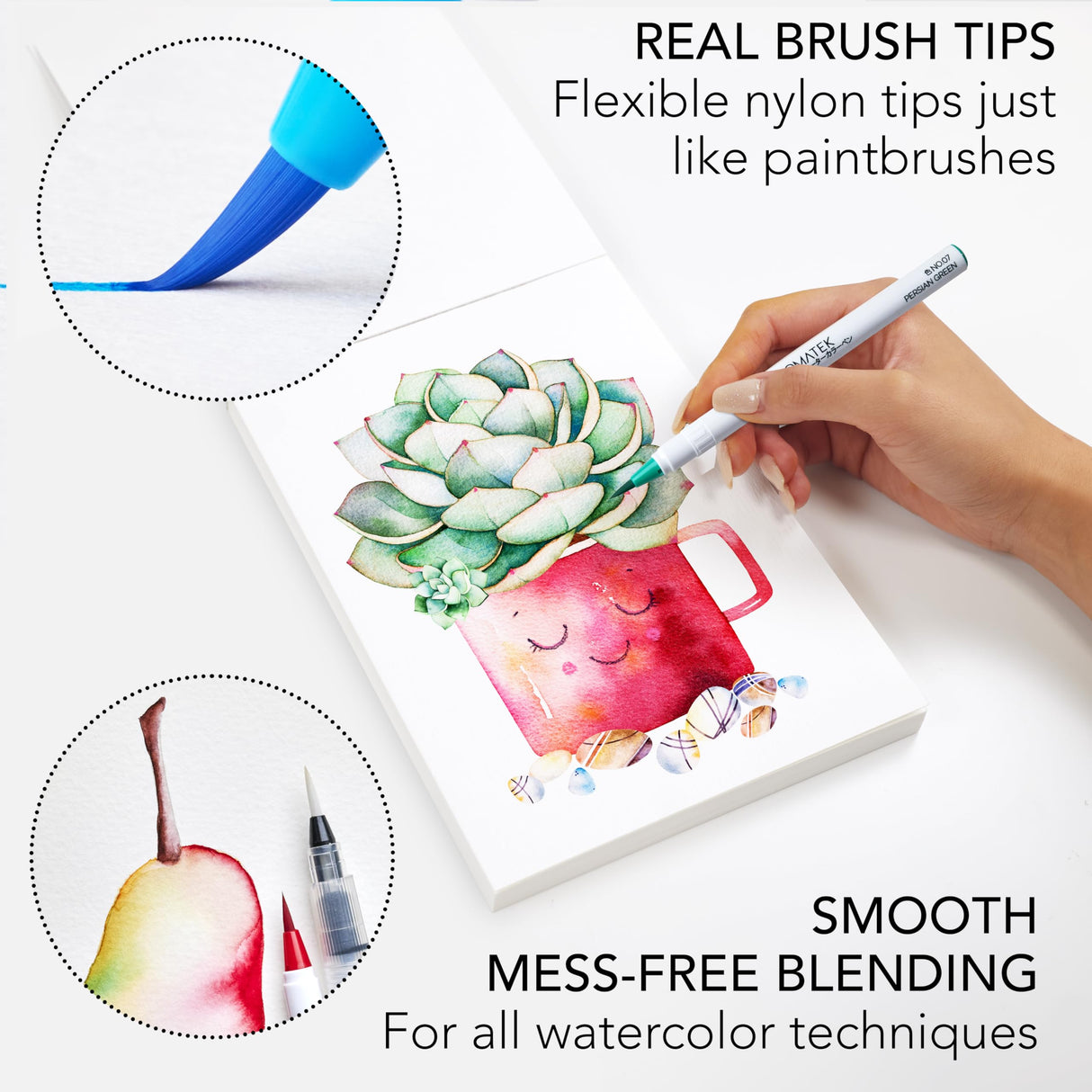 CHROMATEK 108 Watercolor Pens Set | Including 15 Page Pad & Online Video Tutorial Series | 5 Aquapens & 100 Unique Colors | Real Brush Pens | Easily Blendable, Vivid and Smooth CHROMATEK