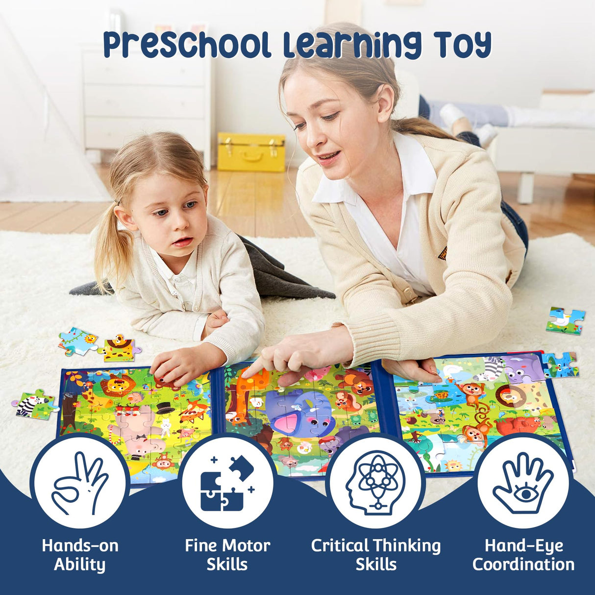 Magnetic Puzzles for Kids Ages 3-6,3 Page Different Animals Themed Series in 1 Puzzle Book,Preschool Learning Tools,Toddlers Magnetic Jigsaw Puzzle Book for Boy Girl, Kids Travel Puzzles Toys Gifts Uioemi