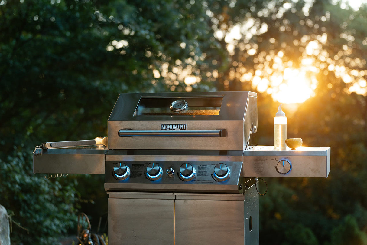 Monument Grills Larger 4-Burner Propane Gas Grills BBQ Stainless Steel Heavy-Duty Cabinet Style with BBQ Cover Monument Grills