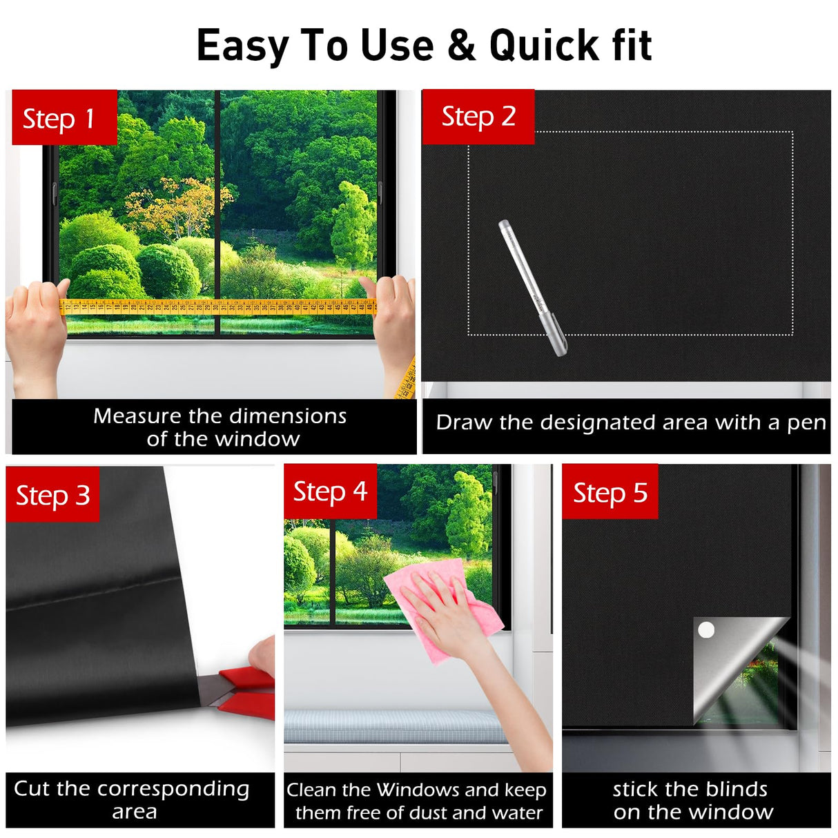 Blackout Blinds 138" x 57", 100% Blackout Curtains for Window, 420D No Drill Portable Black Out Shades Film for Bedroom, Cut to Any Size, Nursery Black Out Blinds for Baby Travel Temporary, 20 Velcro Bszatan