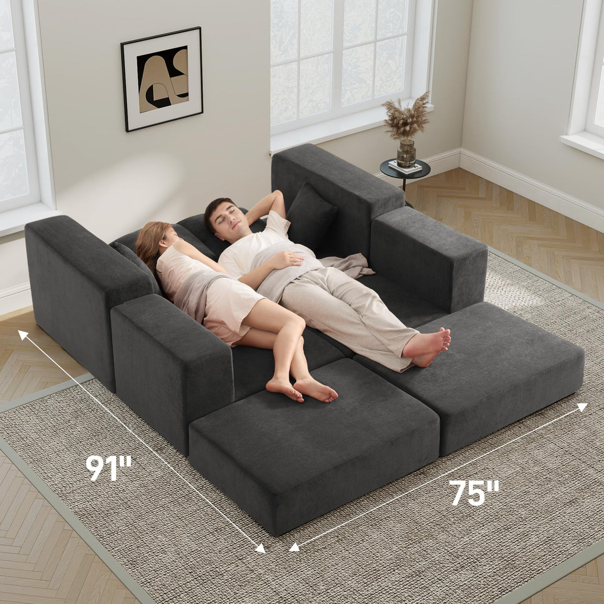 Modular Sectional Sofa, Cloud Boneless Couch with Deep Seat, Modern L-Shape Sectional Couch, Upholstered Couches for Living Room Bedroom, Convertible Foldable Sofa Bed, No Assembly, Dark Grey Living&Giving