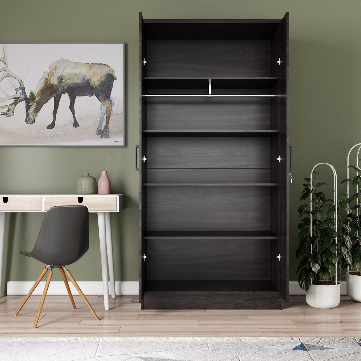 Better Home Products Harmony Two Door Armoire Wardrobe with Mirror in Tobacco Better Home Products