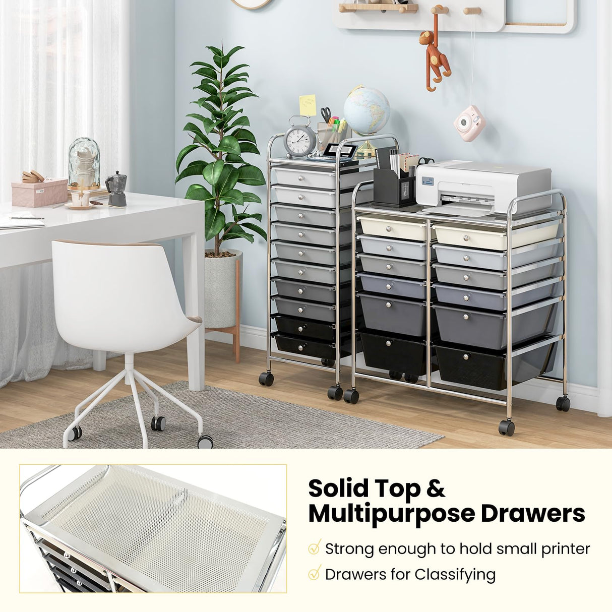 Giantex 12 Drawer Rolling Storage Cart Tools Scrapbook Paper Office School Organizer (Black Gradient) Giantex