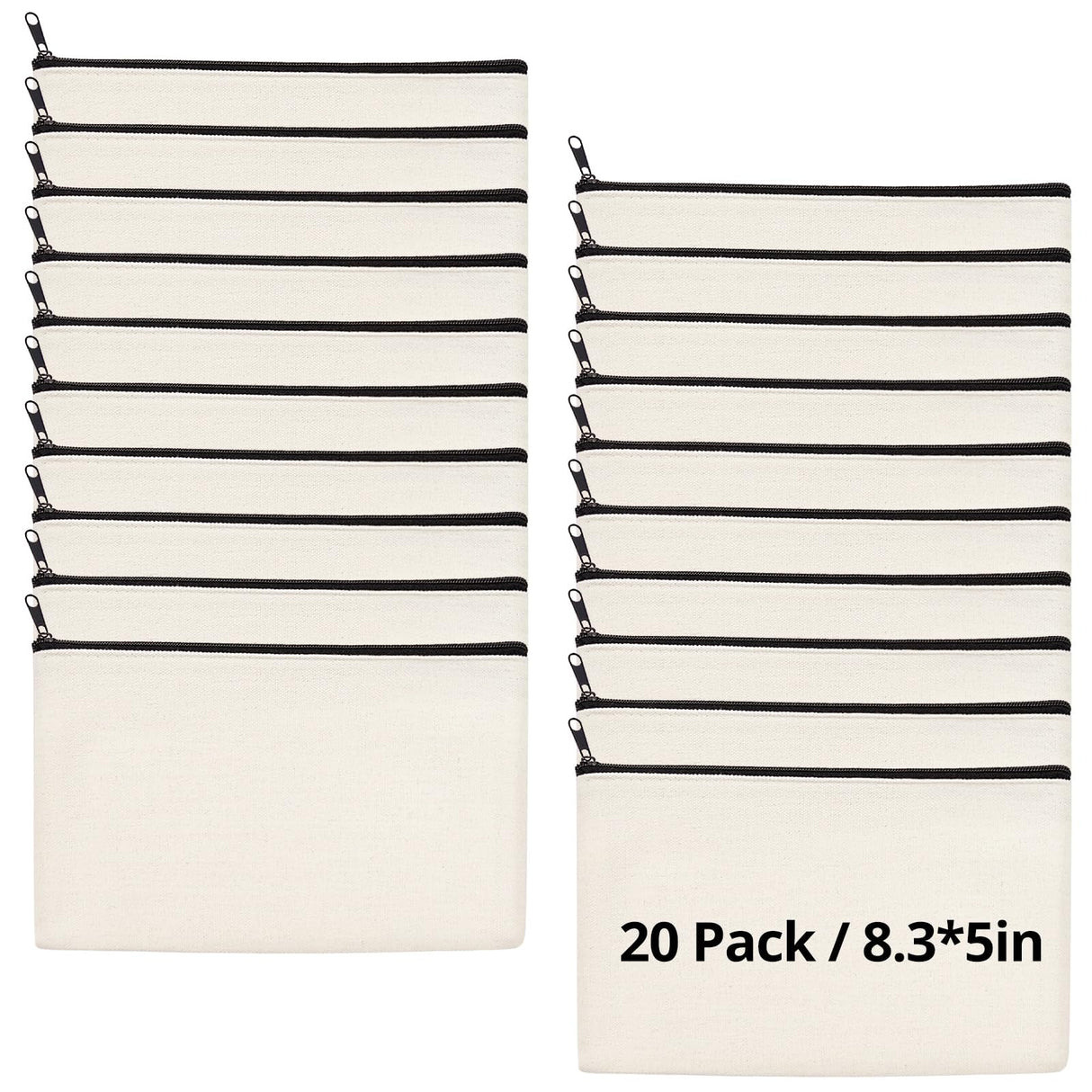 HTVRONT Blank Canvas Makeup Bags 20 Pack, Sublimation Blanks Cosmetic Bags, DIY Heat Transfer Canvas Pen Case Pencil Bags, Beige Multi-Purpose Travel Toiletry Zipper Bags (20pcs 8.3 × 5 Inch) HTVRONT