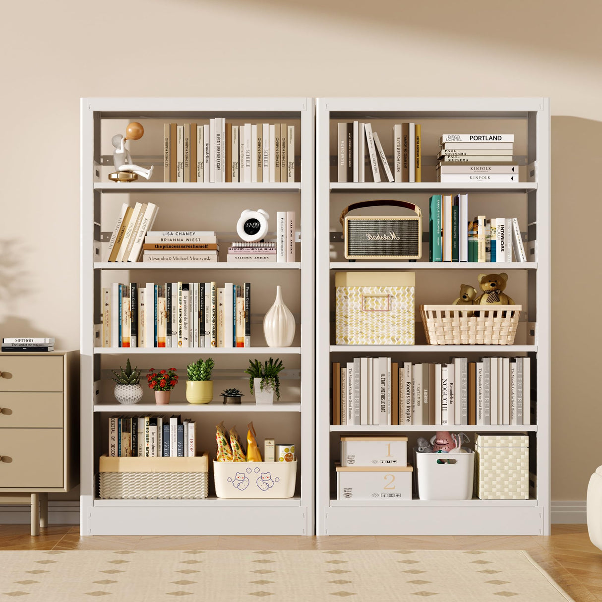 Jazipic 5-Tier Adjustable Bookcase, Heavy Duty Bookshelf with Book Stopper, Metal Bookcase for Library, Office, Living Room Jazipic