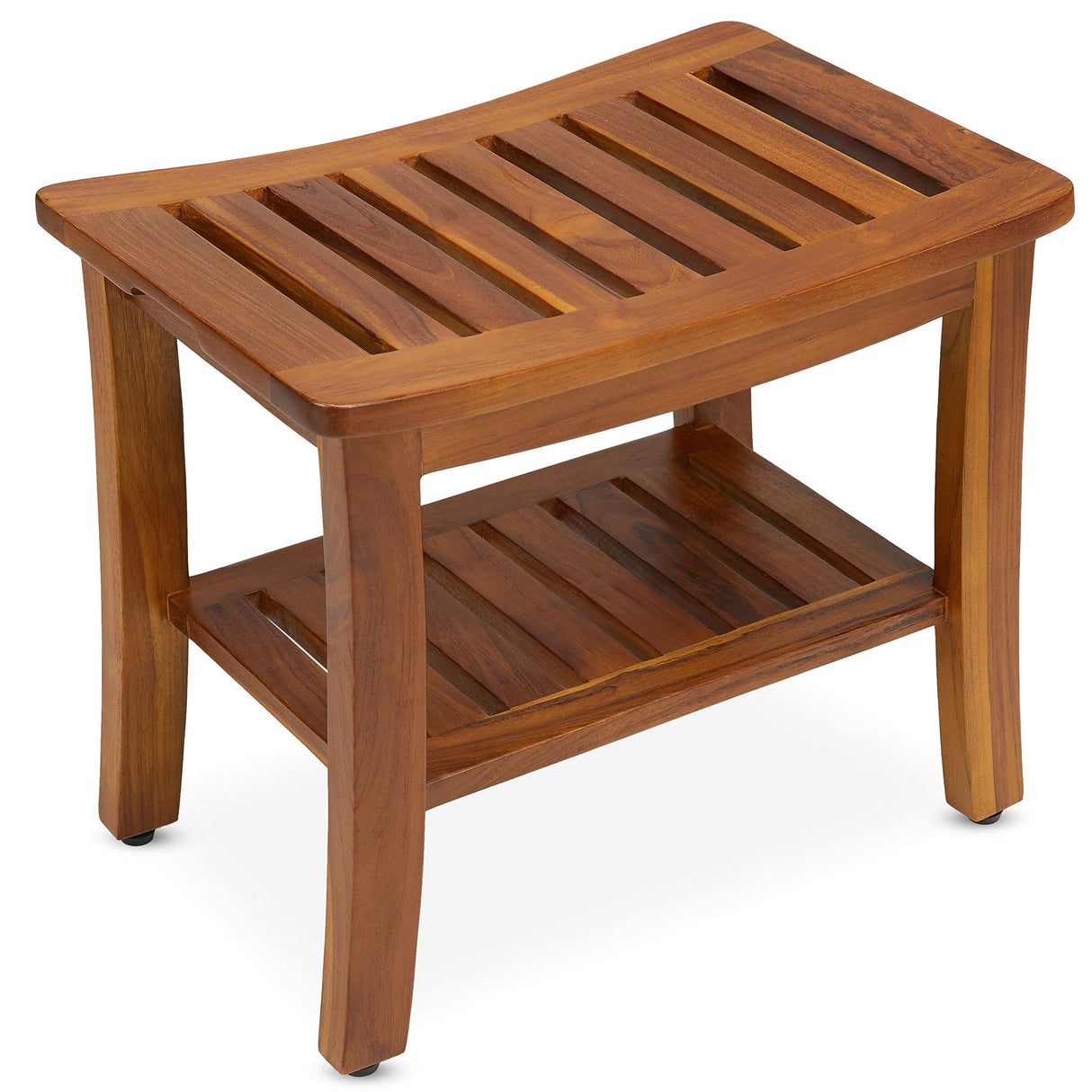 TeakCraft Teak Shower Bench with Shelf 21 Inch, Fully Assembled Teak Wood Shower Stool & Spa, Shower Bench for Elderly, Indoor and Outdoor Use, The Hermod TeakCraft