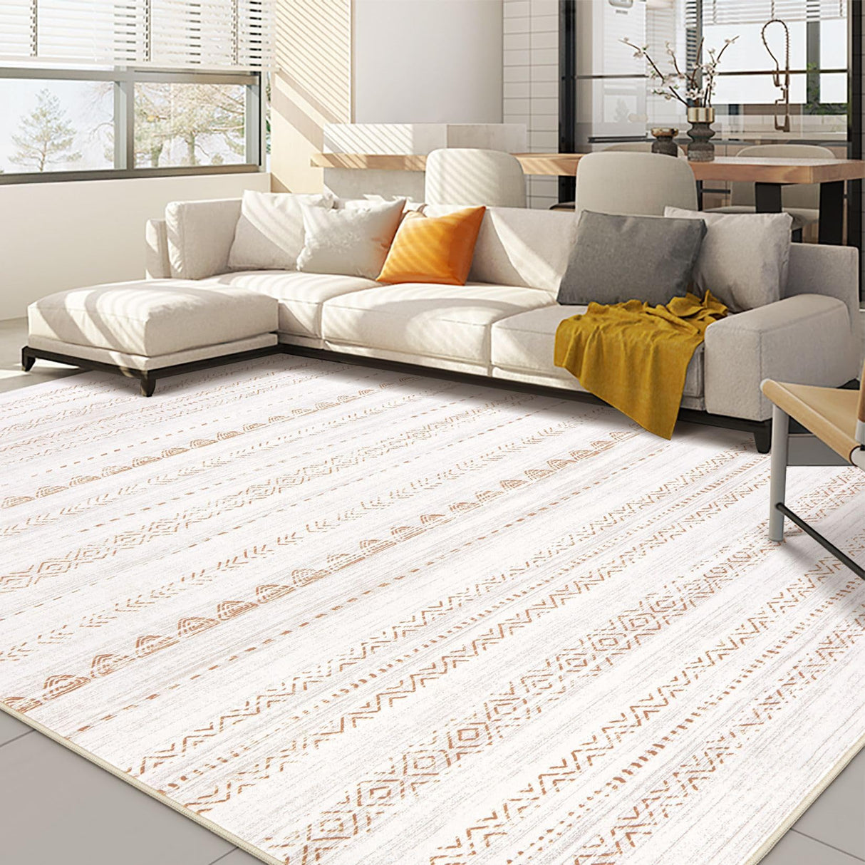 Area Rug Living Room Rugs: 5x7 Washable Boho Large Neutral Farmhouse Soft Moroccan Stain Resistant Indoor Floor Carpet for Bedroom Nursery Kids Playroom Office Dining Room Home House Decor- Brown Nakagishi