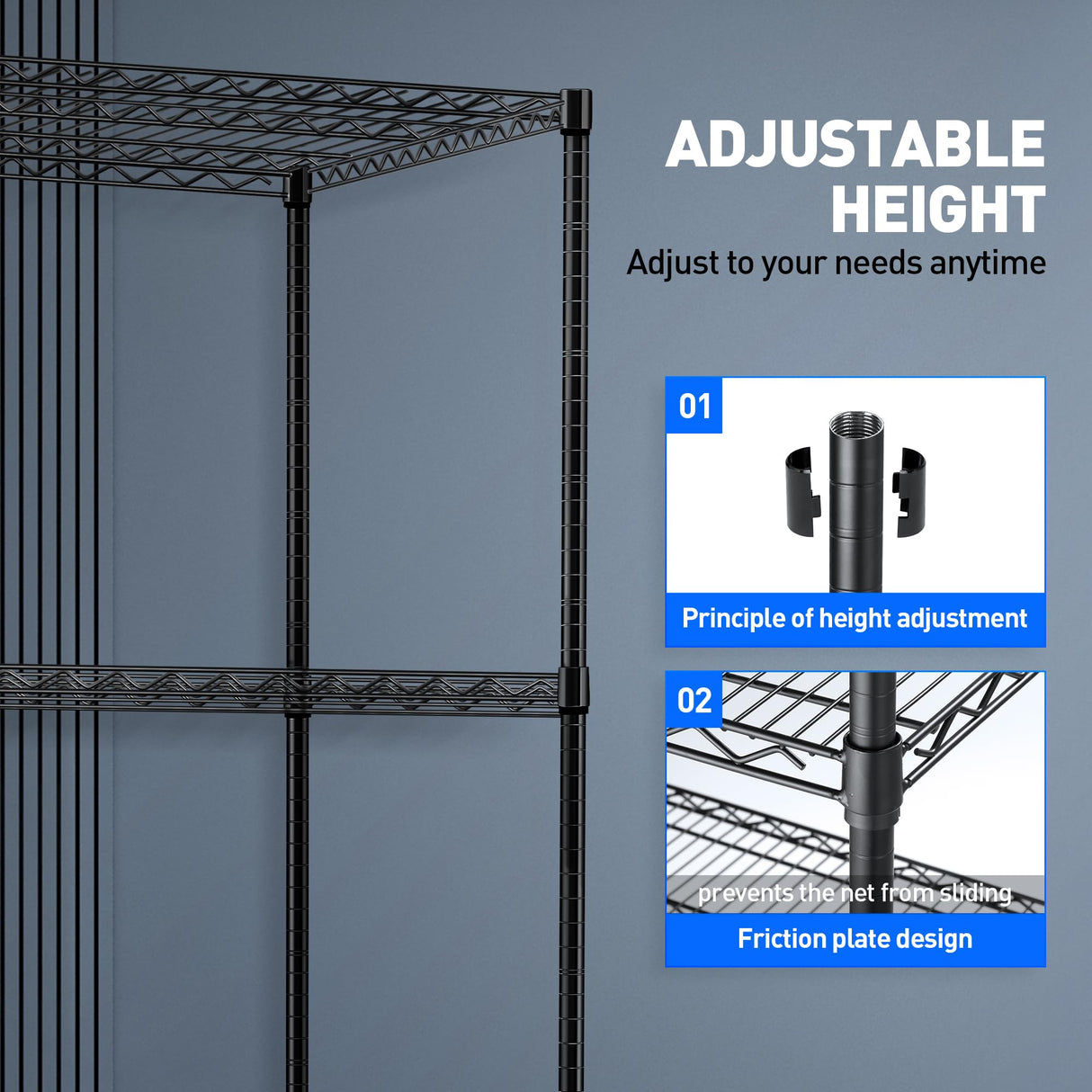 Rengue 4-Tier Wire Shelving with Wheels, 60"x 24"x72" Metal Storage Shelves, Heavy Duty Garage Storage Shelves, Chrome 2400LBS Capacity Wire Shelf Rack for Restaurant, Garage, Pantry, Black Rengue