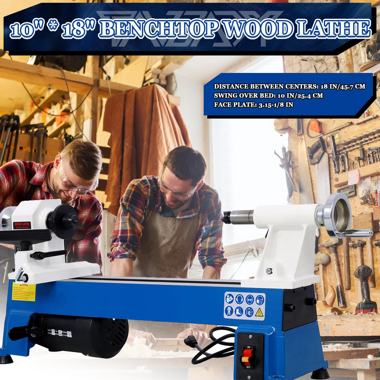 Tandagy 1/2HP Power Wood Lathe 10" x 18" Benchtop Wood Lathe Professional Wood Lathe Machine with 5 Variable Speeds 500 750 1150 1800 3200RPM Mini Wood Turning Lathe Machine for Woodworking Tandagy