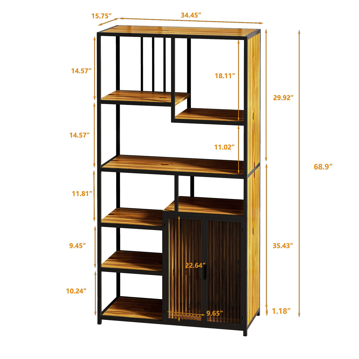 Wetiny 5-Tier Ladder Bookshelf with Glass Door and Cabinet – Industrial Style Storage for Home Office and Living Room Wetiny