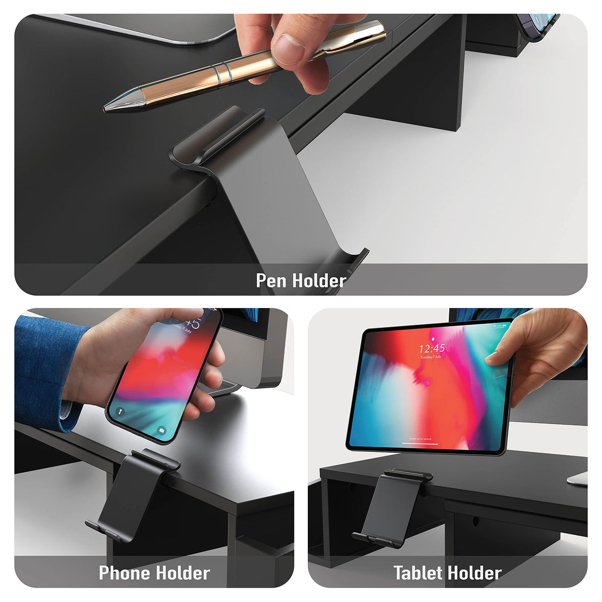Simple Houseware Desk Dual Monitor Stand Riser with Drawer, Black Simple Houseware