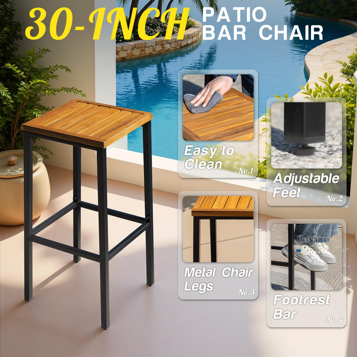 Greesum 3 Piece Patio Acacia Wood Bar Set with high Table and 2 Chairs All-Weather Outdoor Furniture for Backyard, Deck, Garden, Porch,Black Greesum