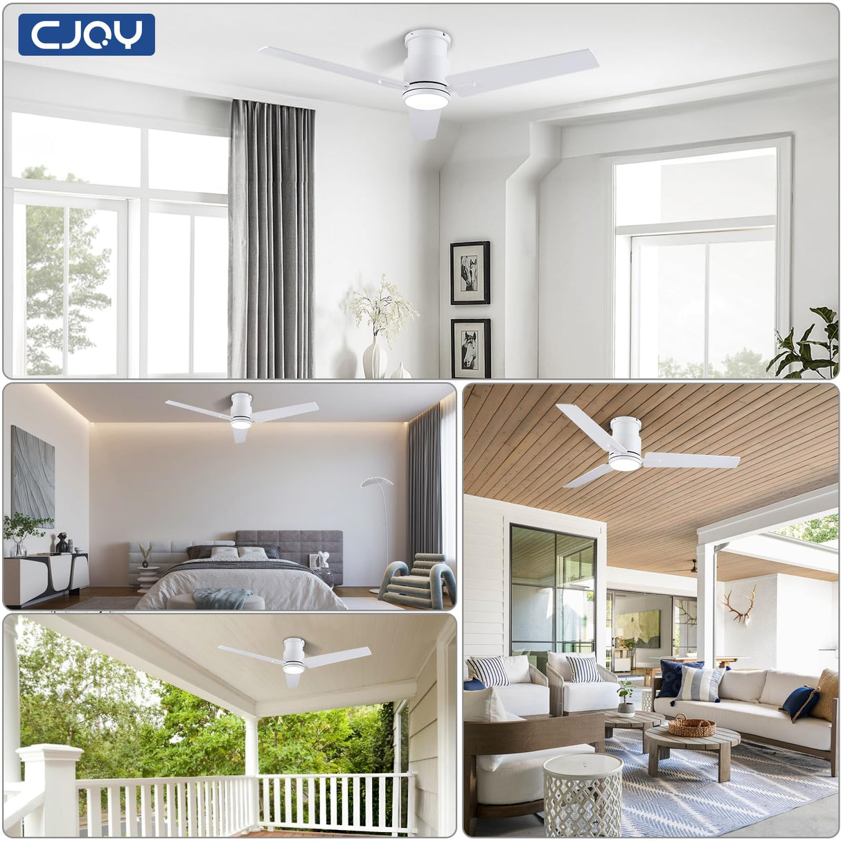 CJOY Ceiling Fan with Lights, 48 Inch Low Profile Ceiling Fans with Light and Remote, Reversible DC, Flush Mount, 3CCT,Dimmable, Modern Indoor/Outdoor Design for Bedroom, Living Room, Patio, Kitchen CJOY