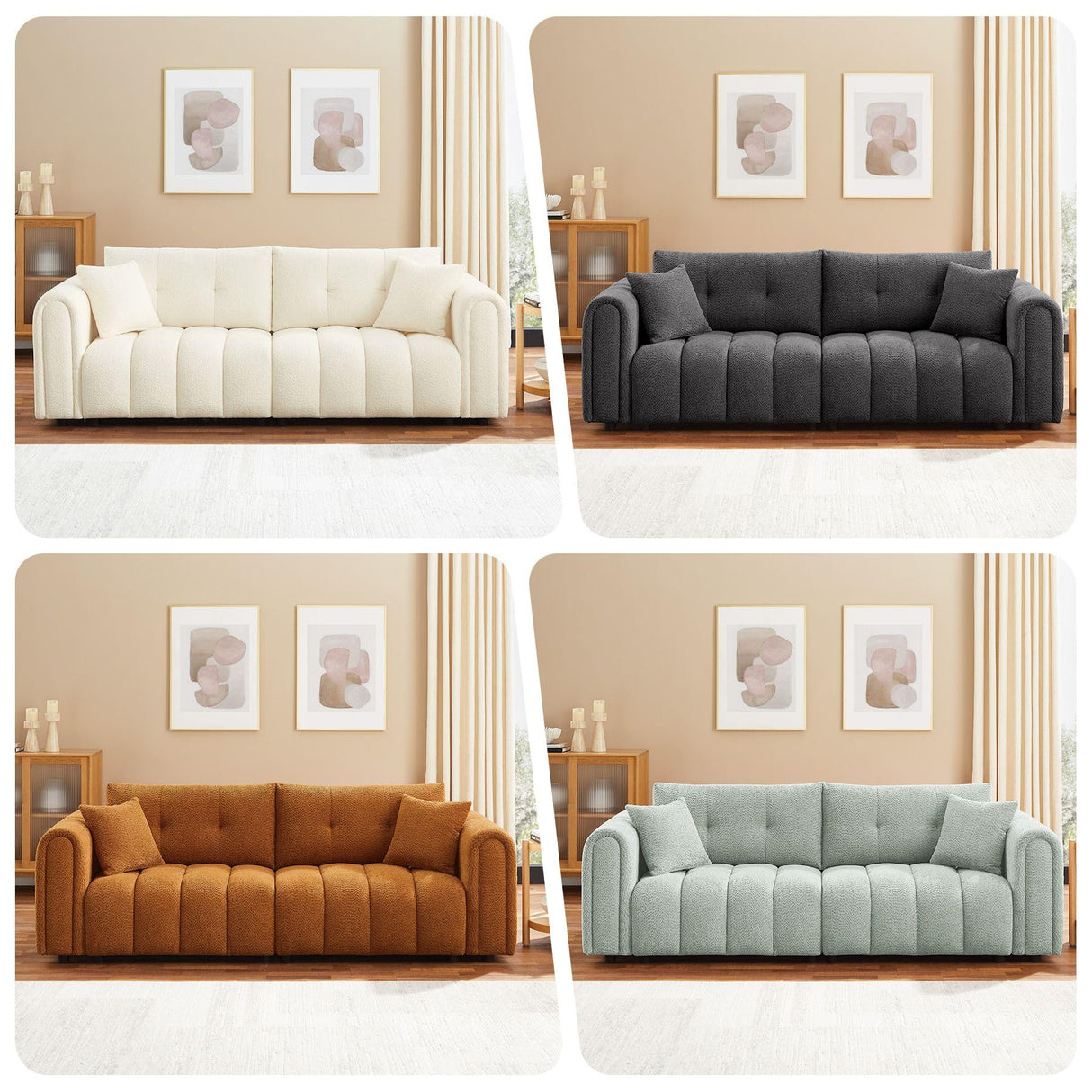 91.5" Modern Boucle Sofa with Deep Seat, Comfortable Upholstered Tufted Cloud Couch, Modern 3 Seater Couches for Living Room, Bedroom, Apartment, Office (Curry) VANOMi