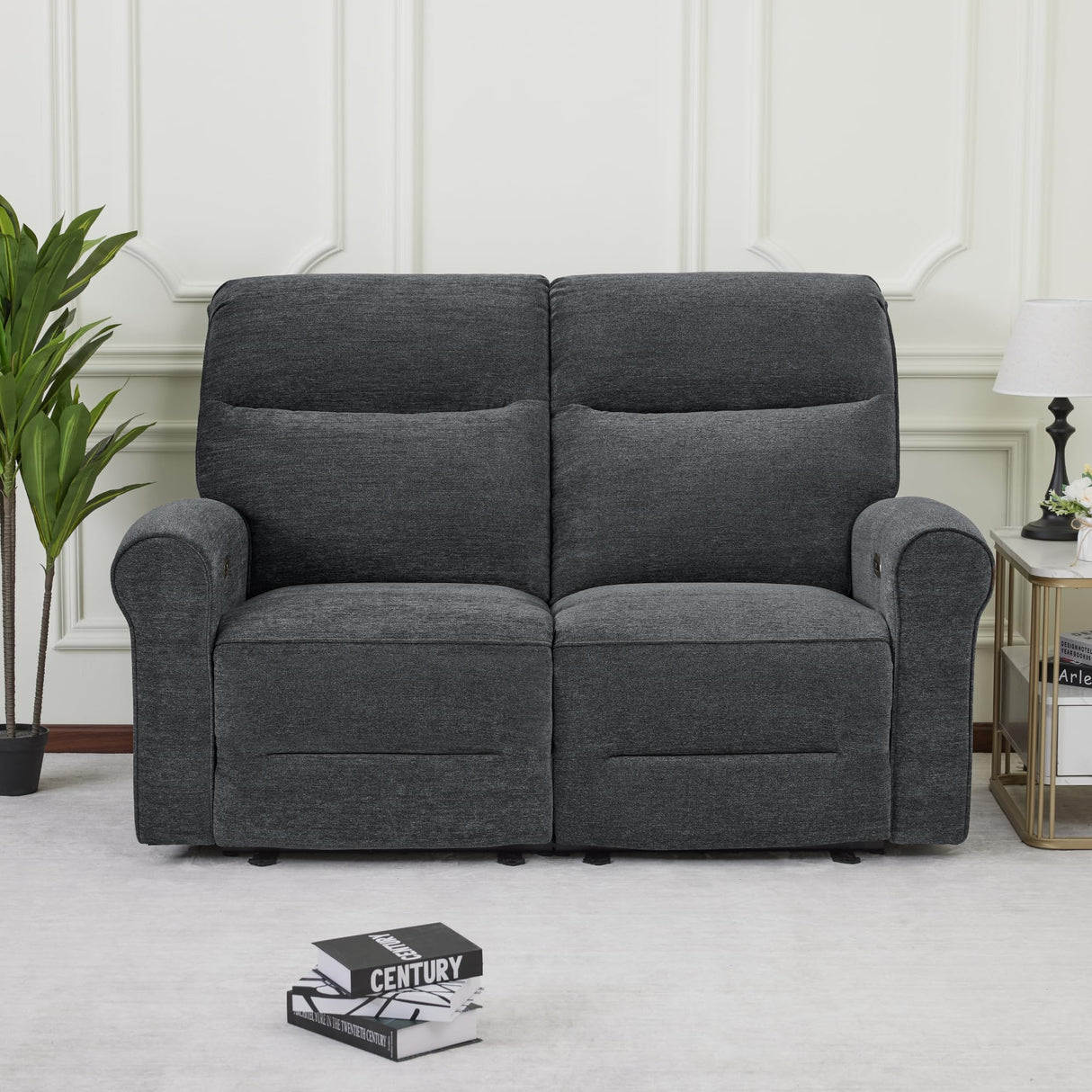 MCombo 64.6" Wall Hugger Power Loveseat Recliner Sofa with USB Ports, Reclining Loveseat for Small Spaces Living Room RV, Fabric PR635M1 (Dark Grey) MCombo