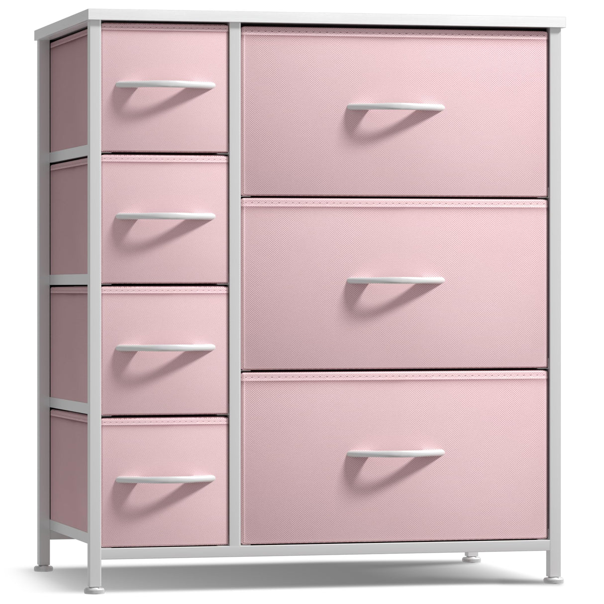 Sorbus Dresser with 7 Drawers - Furniture Storage Chest for Kid’s, Teens, Bedroom, Nursery, Playroom, Clothes, Toys - Steel Frame, Wood Top, Tie-dye Fabric Bins (7-Drawer, Pastel Pink) Sorbus