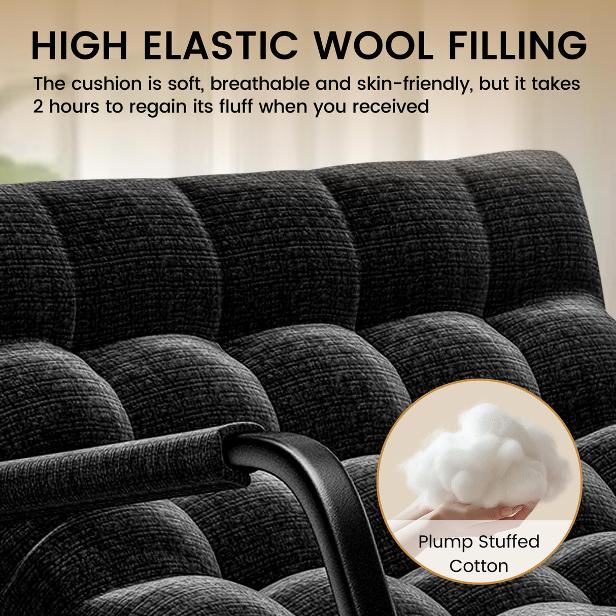 lavimiya Rocking Papasan Chair, Indoor Outdoor Patio Rocking Chairs, Double Papasan Chair with Cushion, Oversized Modern Rocker Chairs for Living Room, Bedroom, Porch, Garden Black lavimiya