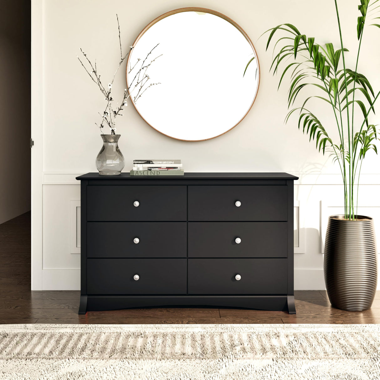 Prepac Sonoma Traditional 6-Drawer Dresser for Bedroom, Functional Dresser Chest of Drawers 17.5" D x 48" W x 29" H, Black, BDC-4829 Prepac