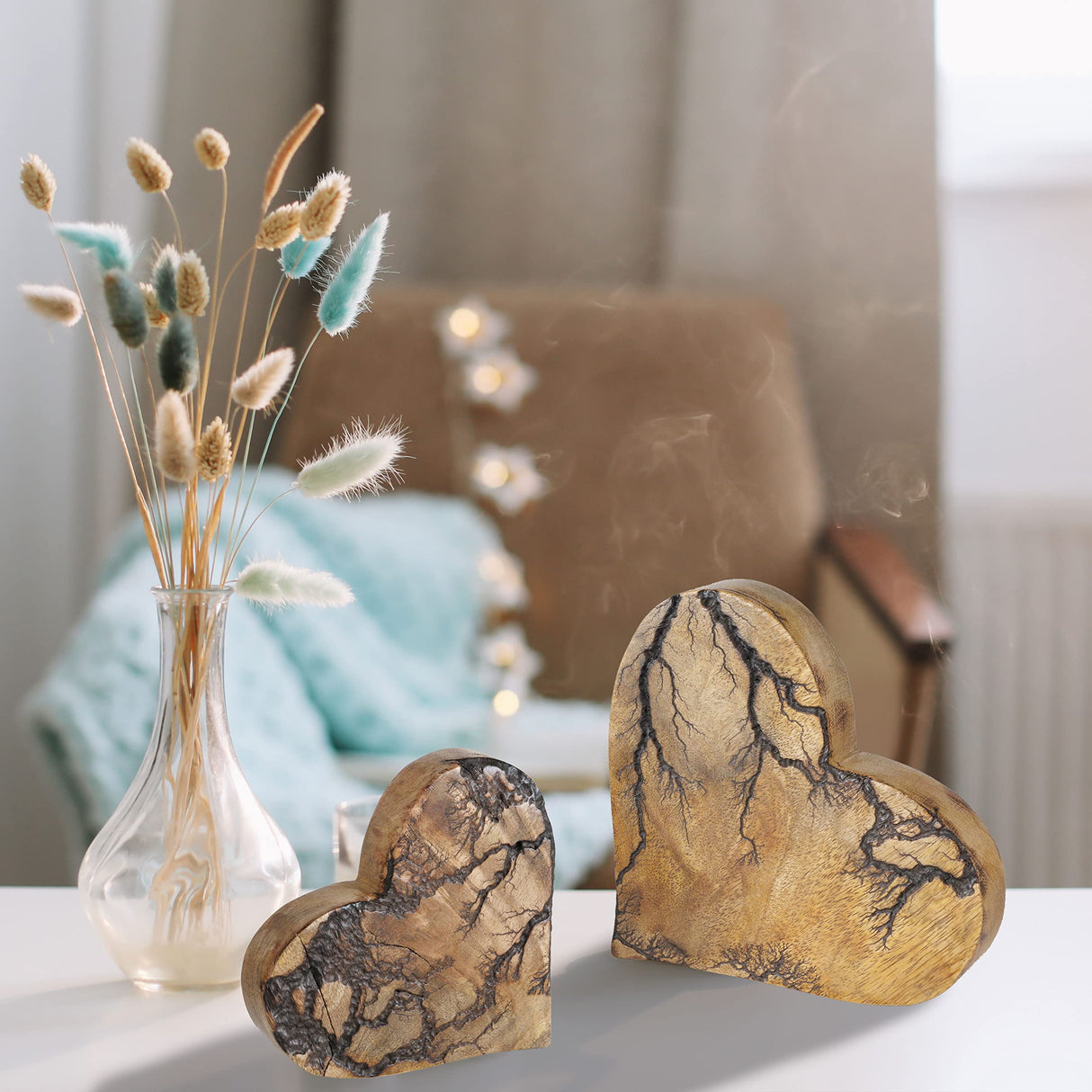 WHW Whole House Worlds Tree of Life Embellished Hearts, Set 2,Carved Mango Wood, Rustic Incised Branch Pattern, 6.25 and 4.75 Inches WHW Whole House Worlds