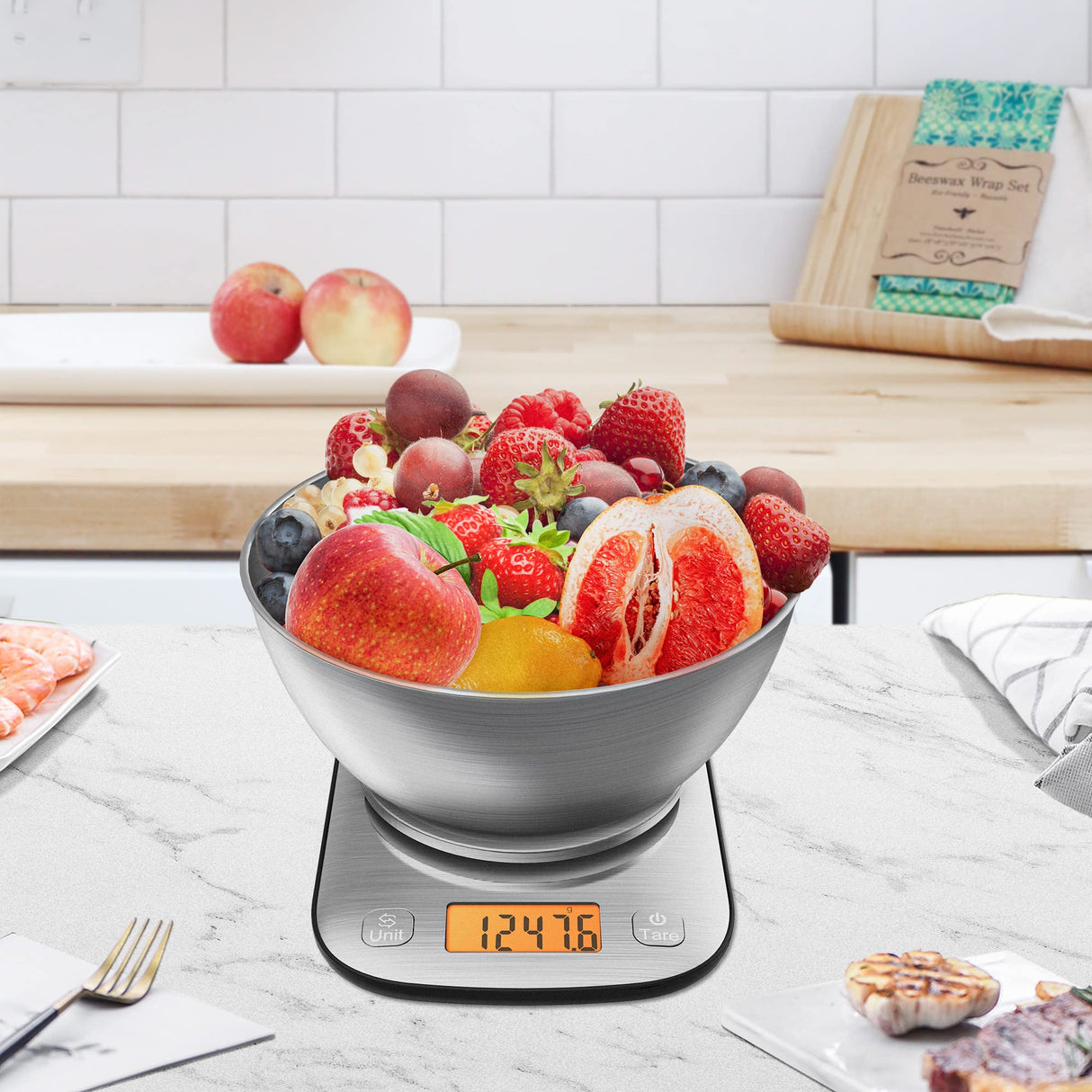 GRAM PRES Food Kitchen Scale Digital Weight Grams and Oz with IPX6 Waterproof,Professional Stainless Steel Digital Kitchen Food Scale 11lb/0.01oz with Bowl for Weight Loss Dieting Baking Cooking GRAM PRES