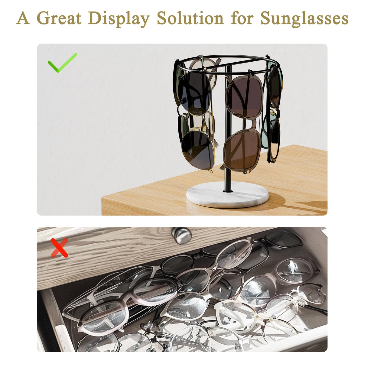 Josmimic Marble Sunglass Holder Organizer, Sunglass Holder, Eyeglass Display Stand Holder for Multiple Glasses Josmimic