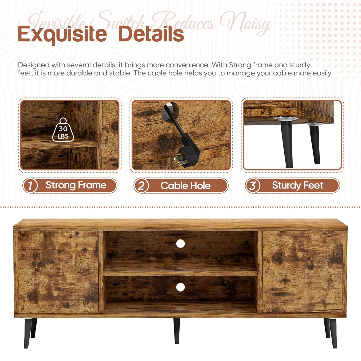 YESHOMY Modern TV Stand for 65" Television, Entertainment Center with Storage Cabinets and Open Shelves, Retro Style Media Console for Living Room, Bedroom, Office, 58 Inch, Rustic Brown YESHOMY