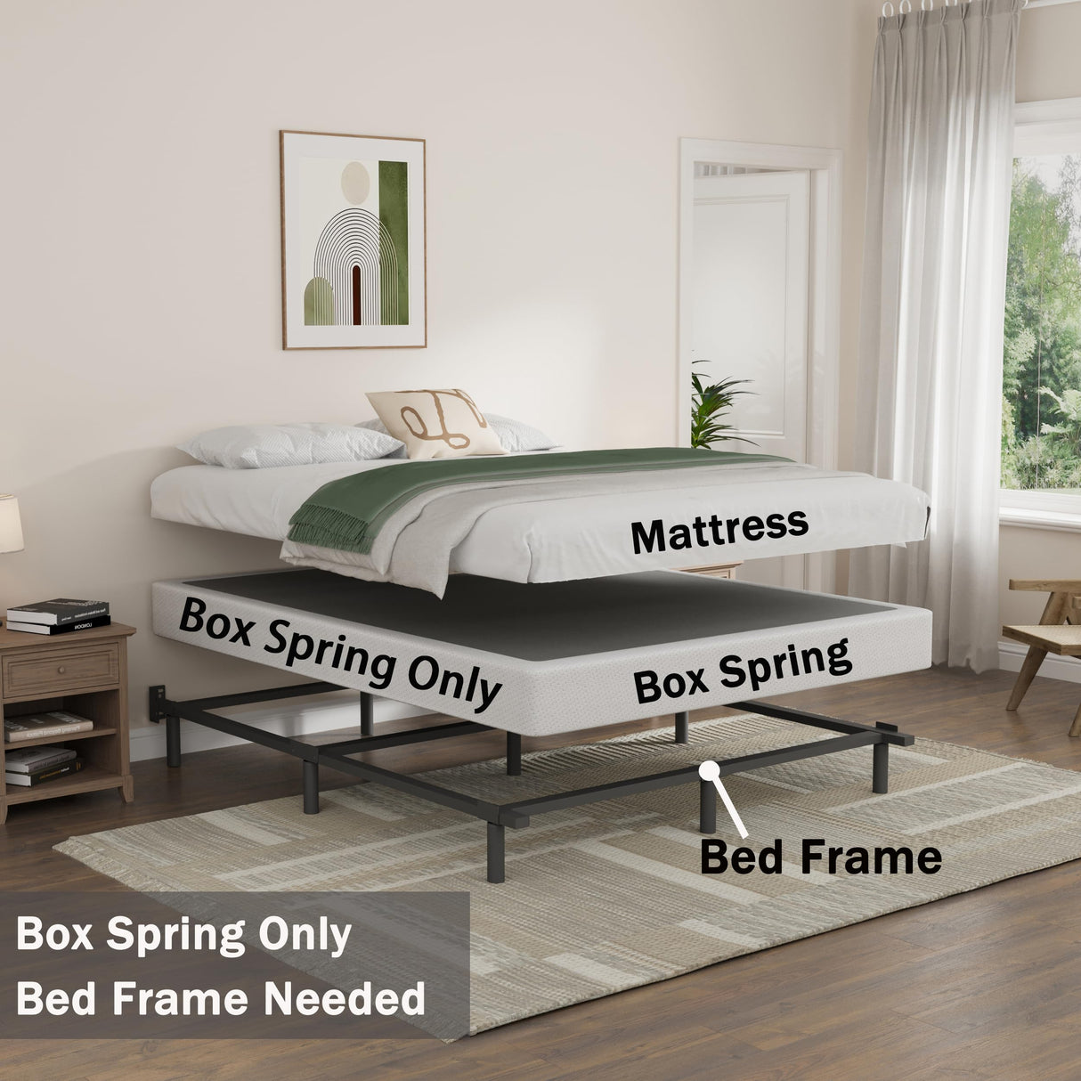 Bedsnus King Size Box Spring and Cover Set, 9 Inch High Profile Metal BoxSpring, Heavy Duty Structure Mattress Foundation, Noise Free, Non-Slip, Easy Assembly Bedsnus