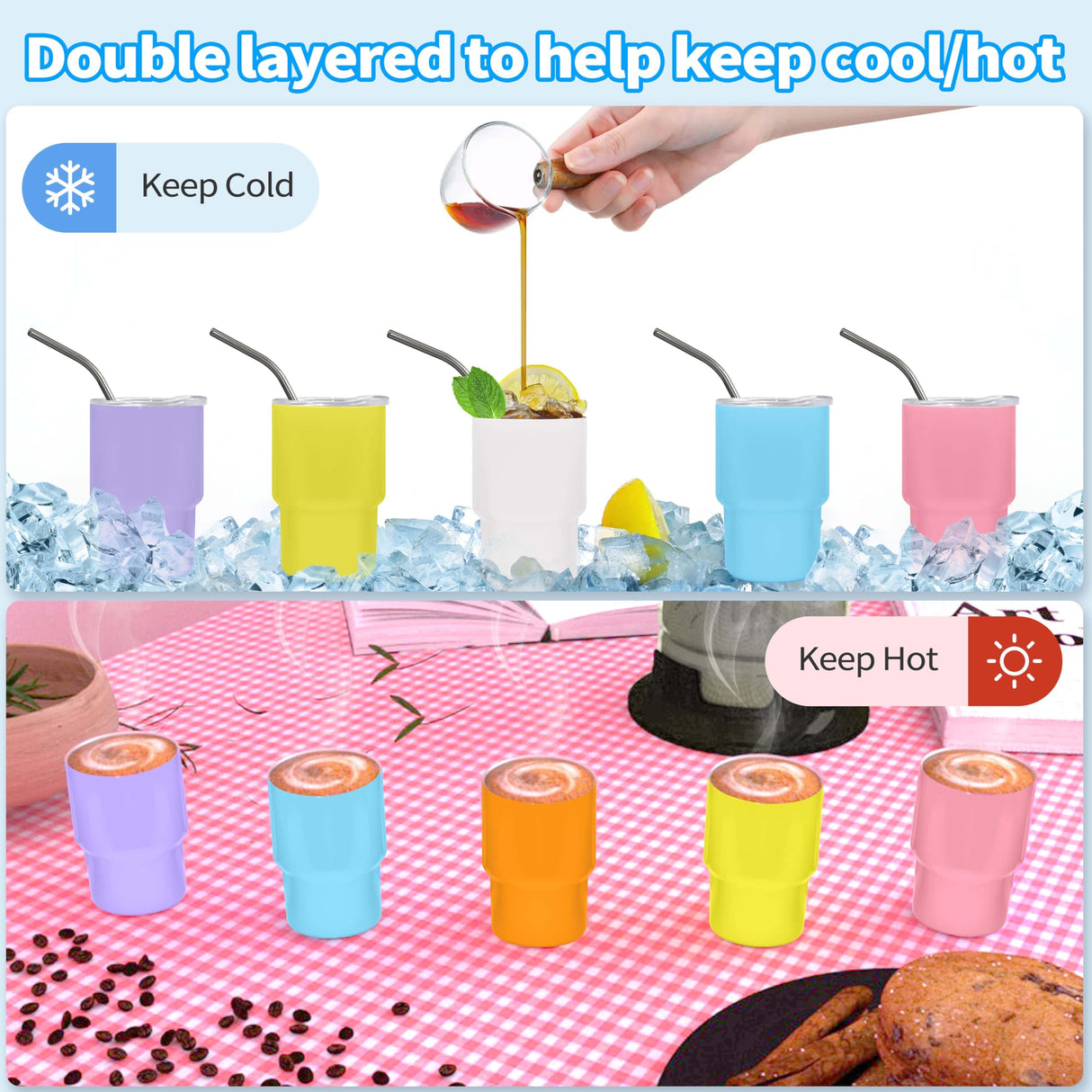 JUSONEY 3oz Mini Tumbler Shot Glass with Straw and Lid,Sublimation Shot Glasses Tumblers Stainless Steel Double Wall Vacuum Insulated Shot Glass for Party Wedding BarCocktail Coffee JUSONEY