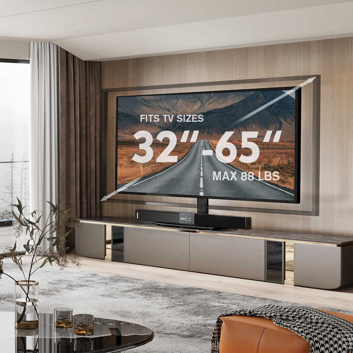 Universal Swivel TV Stand/Base Table Top TV Stand 32 to 65 inch TVs 80 Degree Swivel, 4 Level Height Adjustable, Heavy Duty Tempered Glass Base, Holds up to 88lbs Screens, HT04B-002 Hemudu