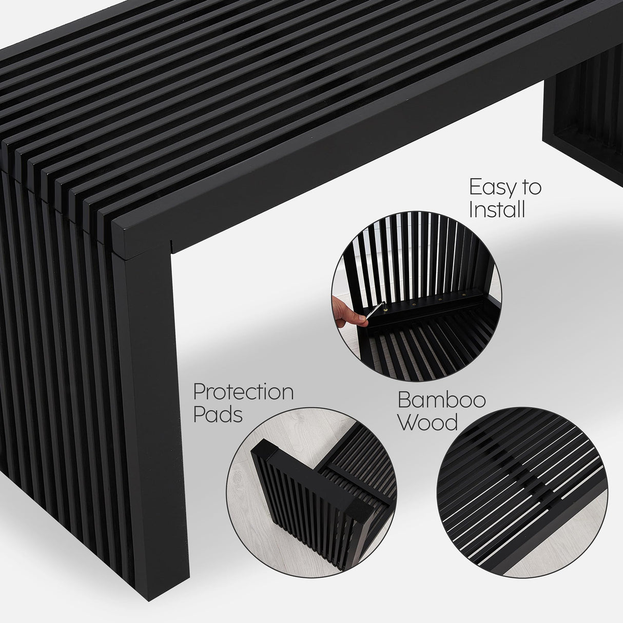 Bamboo Natural 36 inch Wooden Bench, Small Wood Benches for Entryway, Living & Dining Room, Kitchen, Bedroom, Bathroom, Hallway, Front Door, For Indoor & Outdoor Patio Use, Mid Century Modern Decor SWEVEN