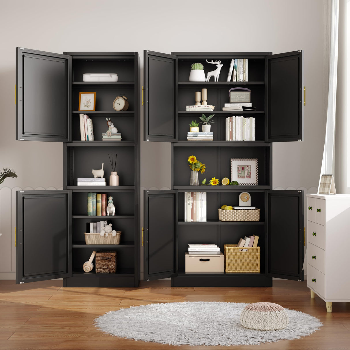 Ckzbx 70.87" H Metal Narrow Pantry Storage Cabinet Tall Steel Bathroom Cabinet,4 Adjustable Shelves for Kitchen, Home Office, Living Room, Dinning Room (Black) Ckzbx