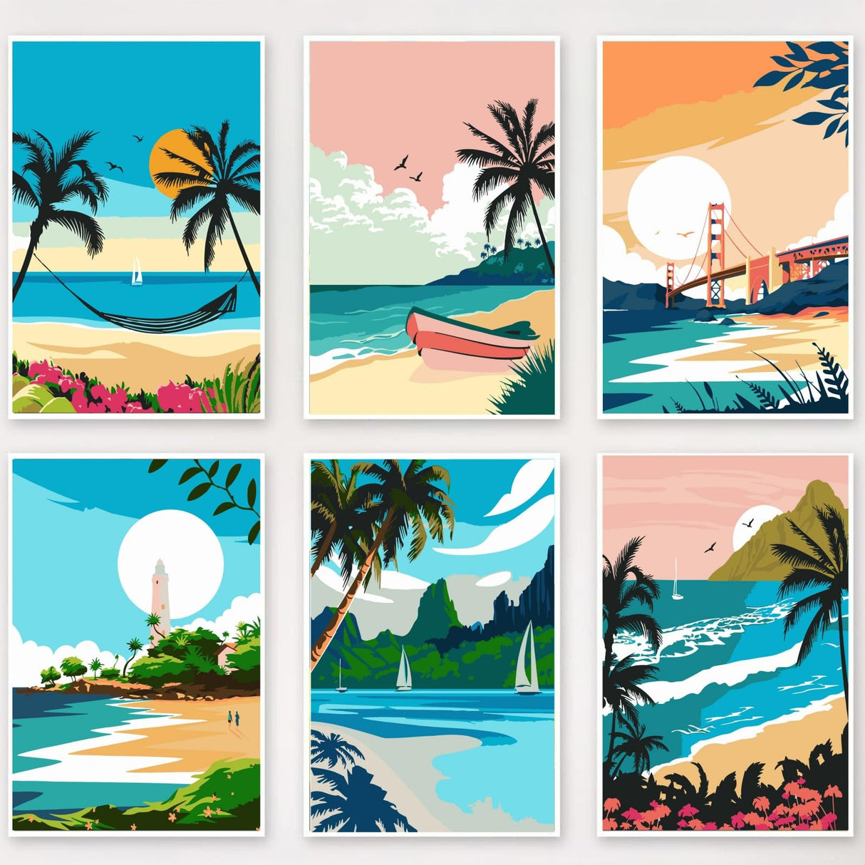 Lofenghome Paint by Numbers Kit for Adults, Tropical Beach Scenes Collection, Acrylic Paint on Canvas, 12 x 8 Inches, DIY Home Decor, Modern Style, 6 Coastal Landscapes, Adult Beginner Friendly Lofenghome
