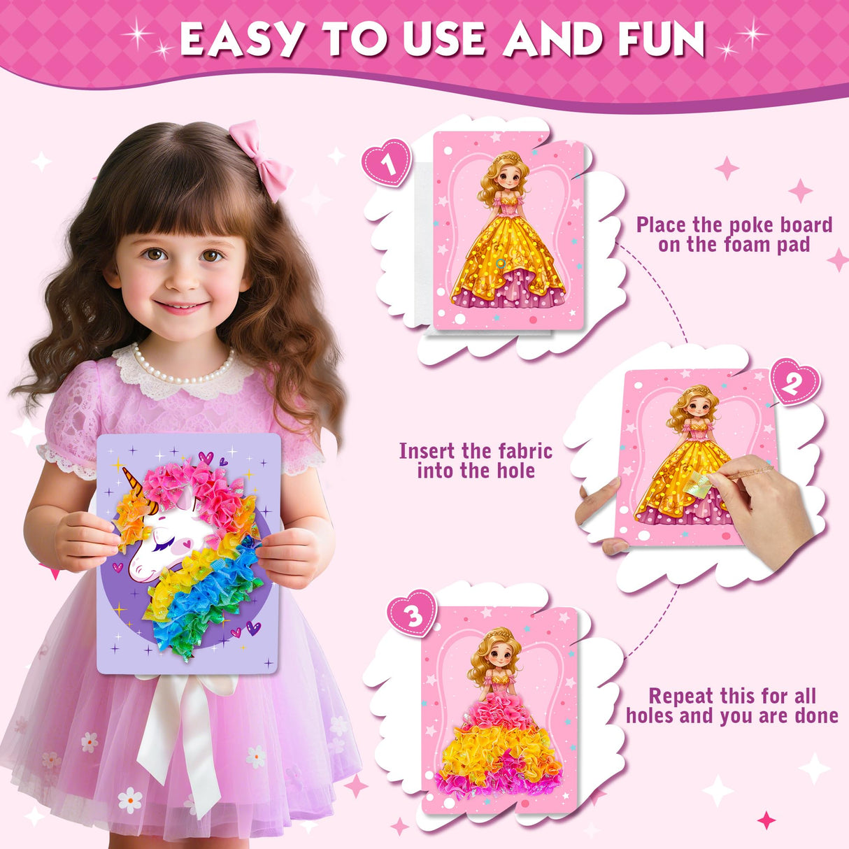 Poke Art Kit for Girls - No Mess Art Craft Activity, DIY Poke Hands Art for Kids, Creative Sensory Toy Set, Birthday Xmas Gifts for Ages 3 4 5 6-8 Year Old Girls Toys Beauwow