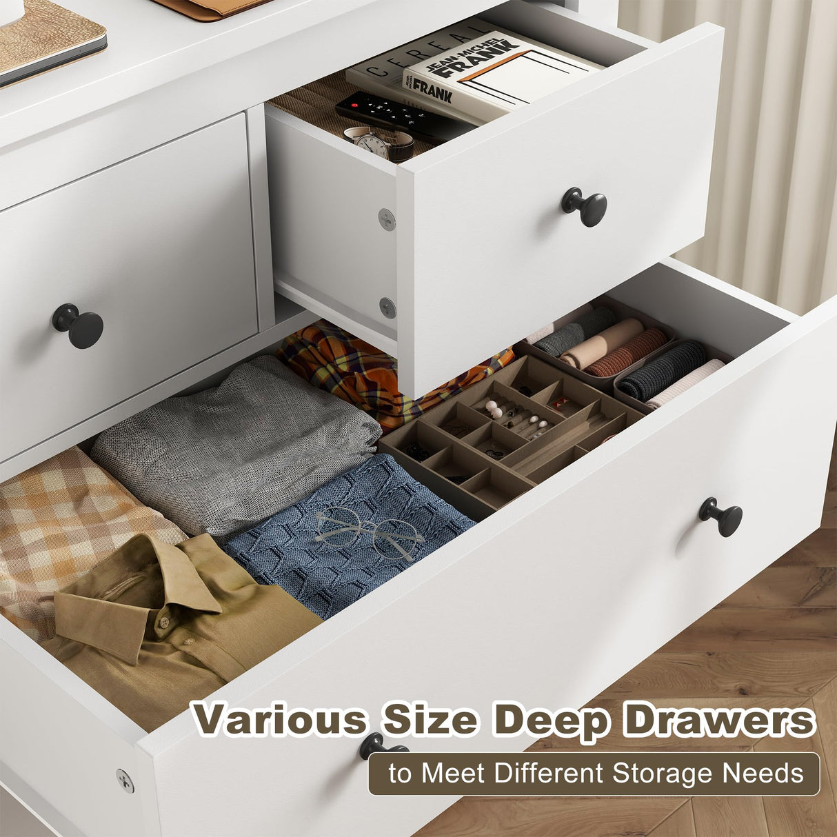 EnHomee White Dresser, Dresser for Bedroom with 10 Drawers Wood Dresser with Smooth Metal Rail, Large Dressers & Chests of Drawers Wide Dresser, White 52.2W*15.8" D*35.8" H EnHomee