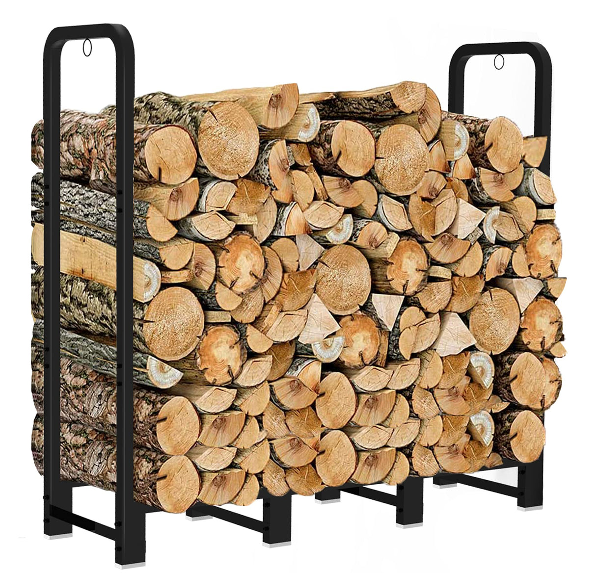 Artibear Firewood Rack Stand 4ft Heavy Duty Logs Holder for Outdoor Indoor Fireplace Metal Wood Pile Storage Stacker Organizer, Matte Black Artibear