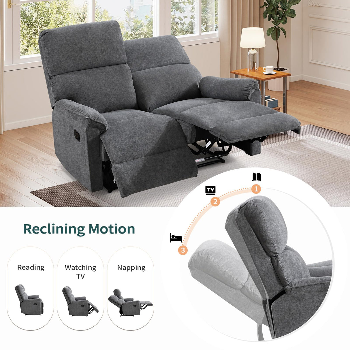 HAOMARKETS Recliner Sofa Set, Power Electric Single Recliner Chair for Adults with USB Port and Manual Reclining 2-Seater Loveseat Sofa for Living Room HAOMARKETS