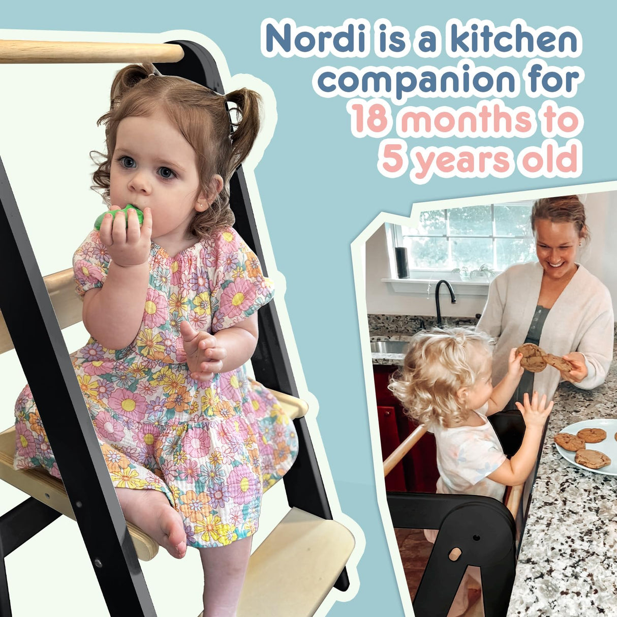Nordi Foldable Toddler Kitchen Tower, Kitchen Stool Helper, Standing Tower with 3 Adjustable Heights, Suitable Age for 1.5-6 Years, Montessori Kitchen Stools HARPPA