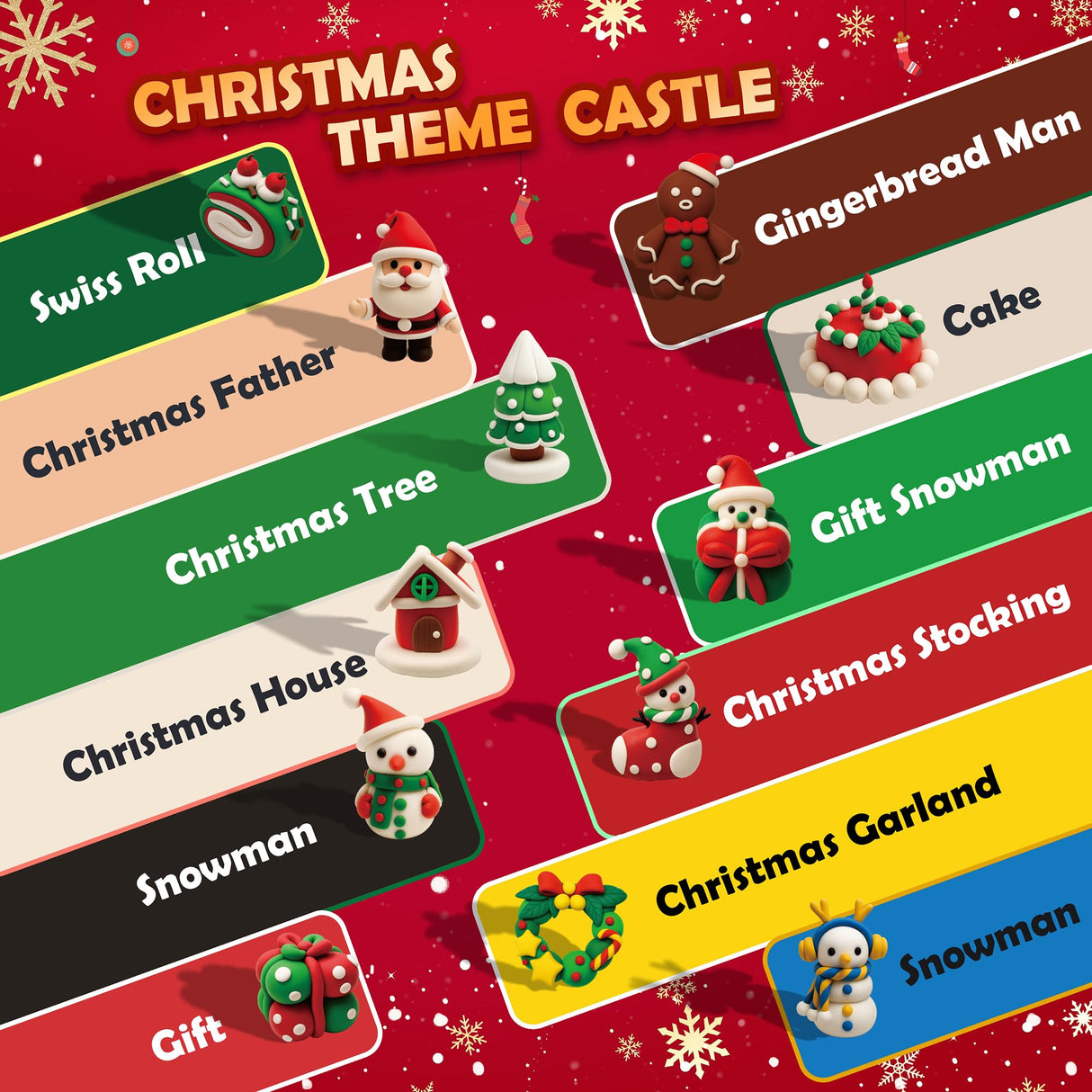 Air Dry Clay Kit - Christmas Theme, Modeling Clay for Kids, DIY Model Magic Clay with Sculpting Tools and Tutorials,12 Boxes Molding Clay, Ultra Light, Soft & Non-Sticky, Arts and Crafts Gift for Kids Aestd-ST