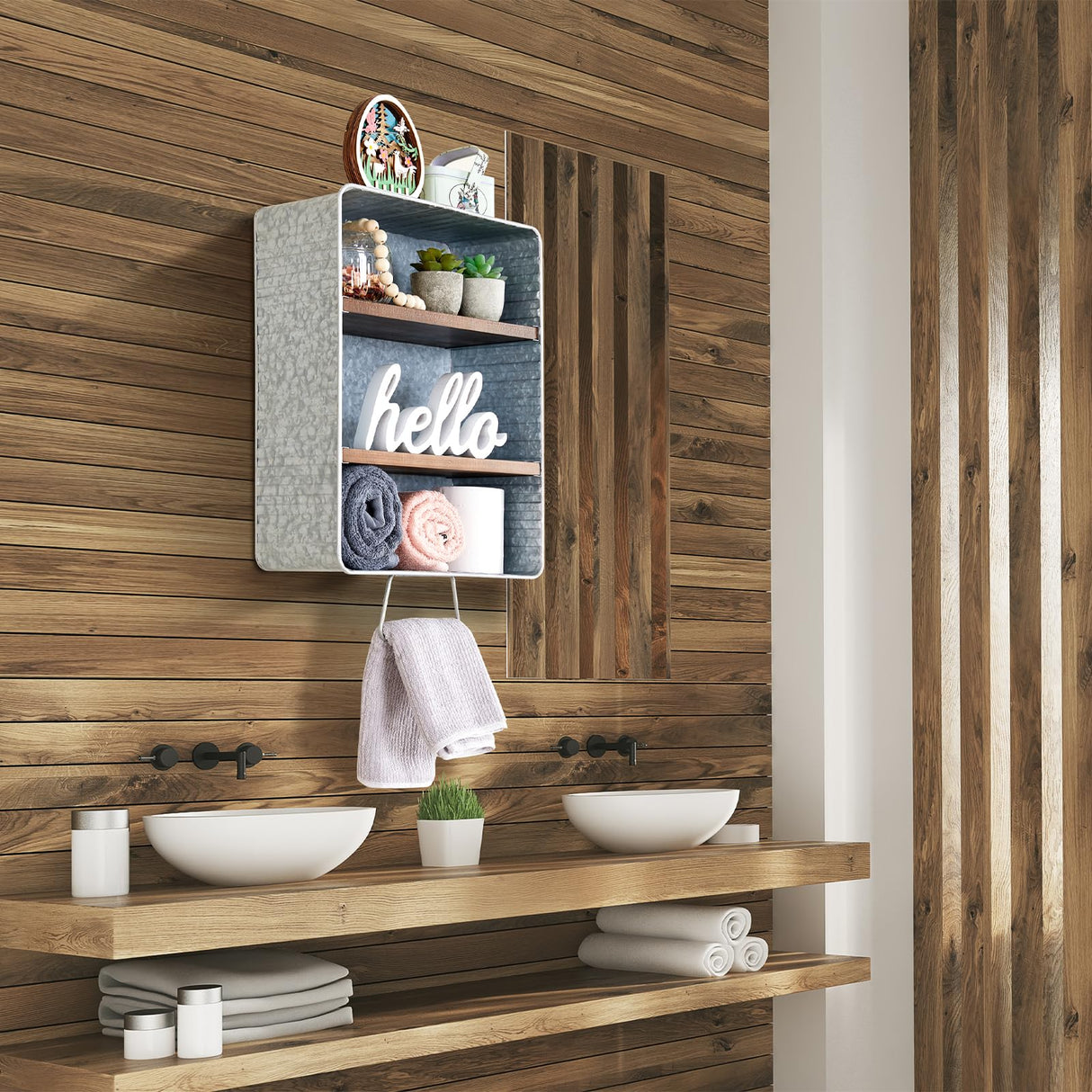 WOODEXPE Galvanized Wash Tub with Shelves Rustic Bathroom Decor Rustic Farmhouse Bathroom Shelf WOODEXPE