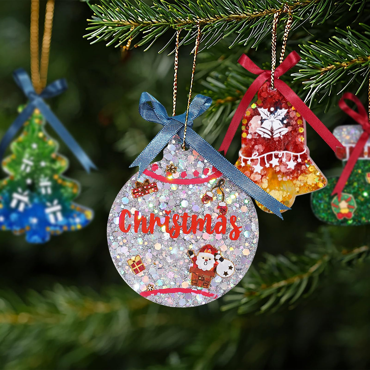 LET’S Resin Upgraded Christmas Resin Molds Silicone, 16 Cavities Large Resin Christmas Ornament Molds Each 3inch, Glossy Silicone Molds for Resin Art Craft,Keychains,Christmas Tree Decorations LET'S RESIN