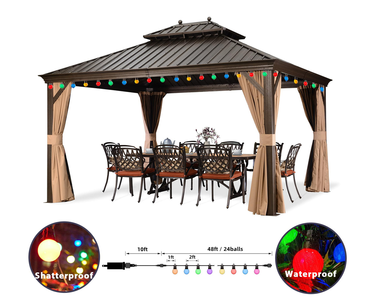 PURPLE LEAF Hardtop Gazebo 10' X 14' Metal Roof with Netting and Curtains Hard Top Backyard Patio Gazebos Permanent Canopy Deck Garden Hot Tub Outdoor Pavilion PURPLE LEAF