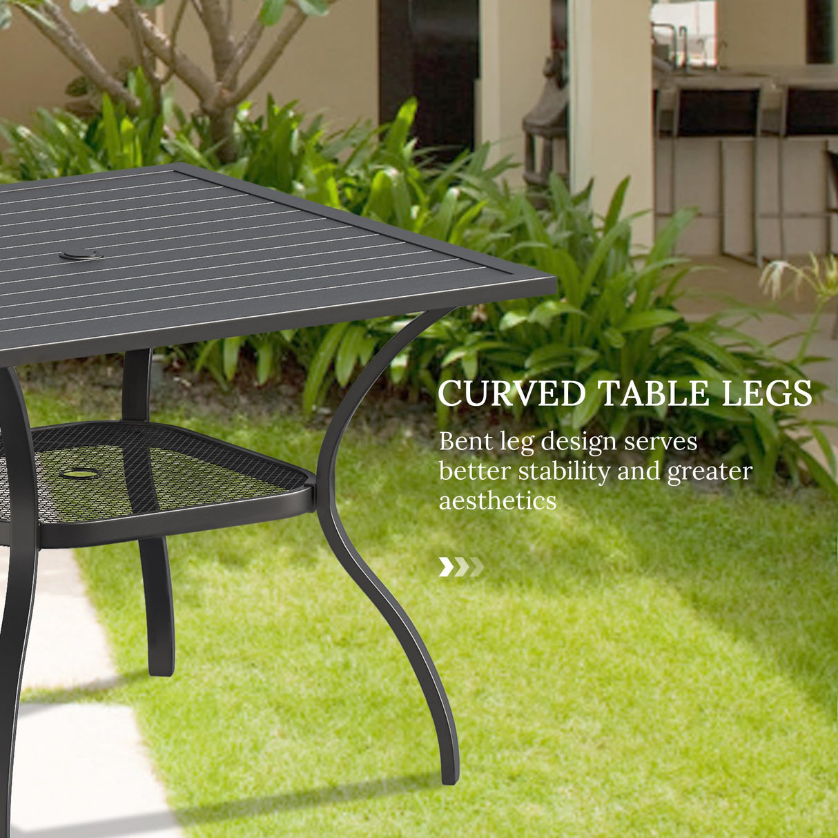 VICLLAX 5 Pieces Patio Dining Set, Outdoor Furniture Set Includes 1 Square Outdoor Table and 4 Stackable Patio Sling Chairs, Black Tabletop and Grey Fabric VICLLAX